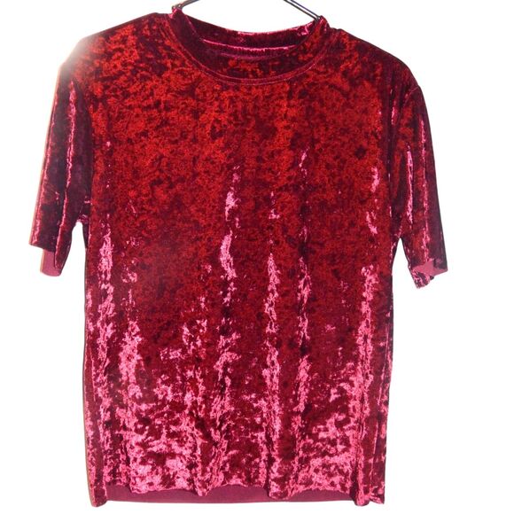 Tops - women's small burgundy maroon red crushed velvet short sleeve blouse shirt top